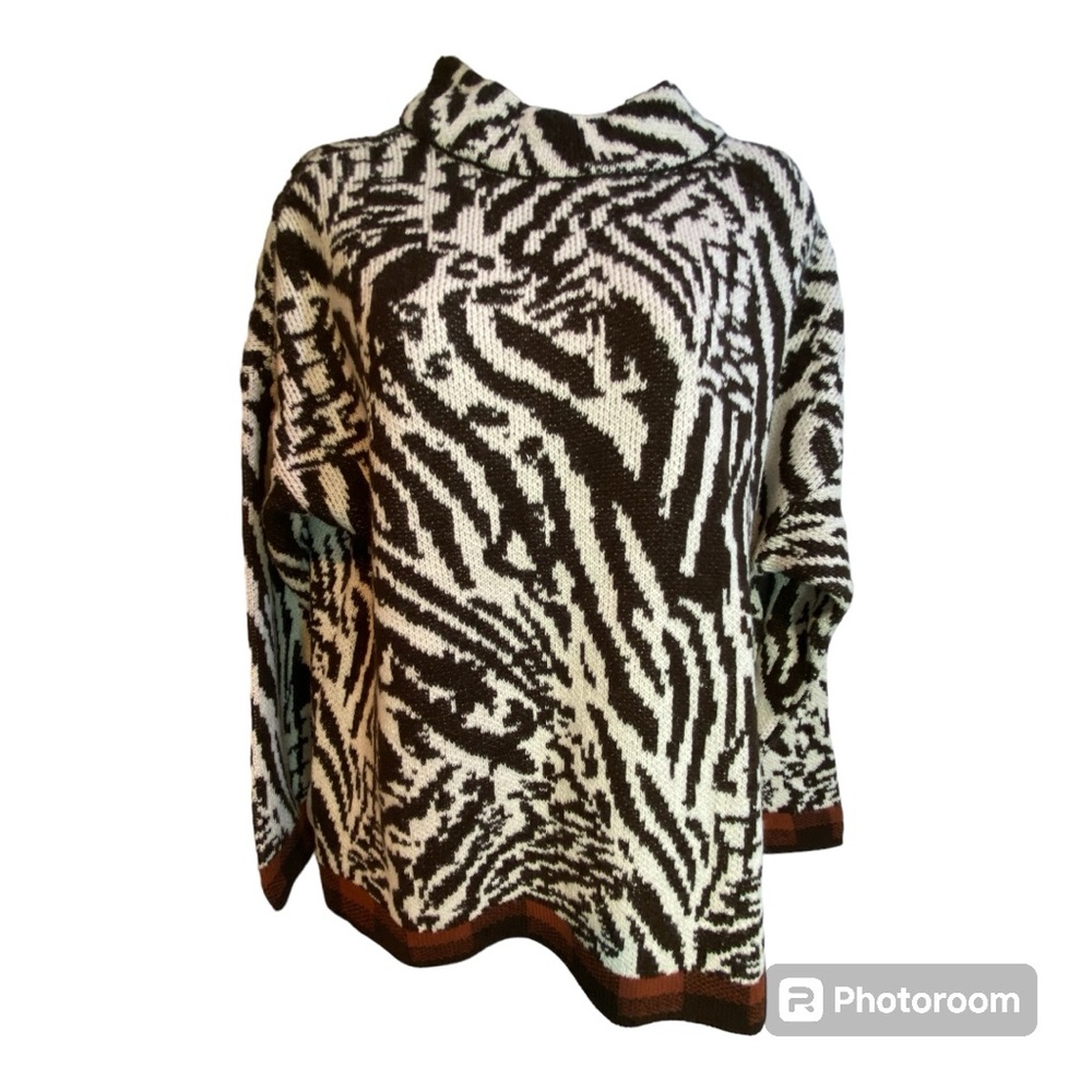 Classic Cowl Neck Zebra Print Sweater - Black & Cream